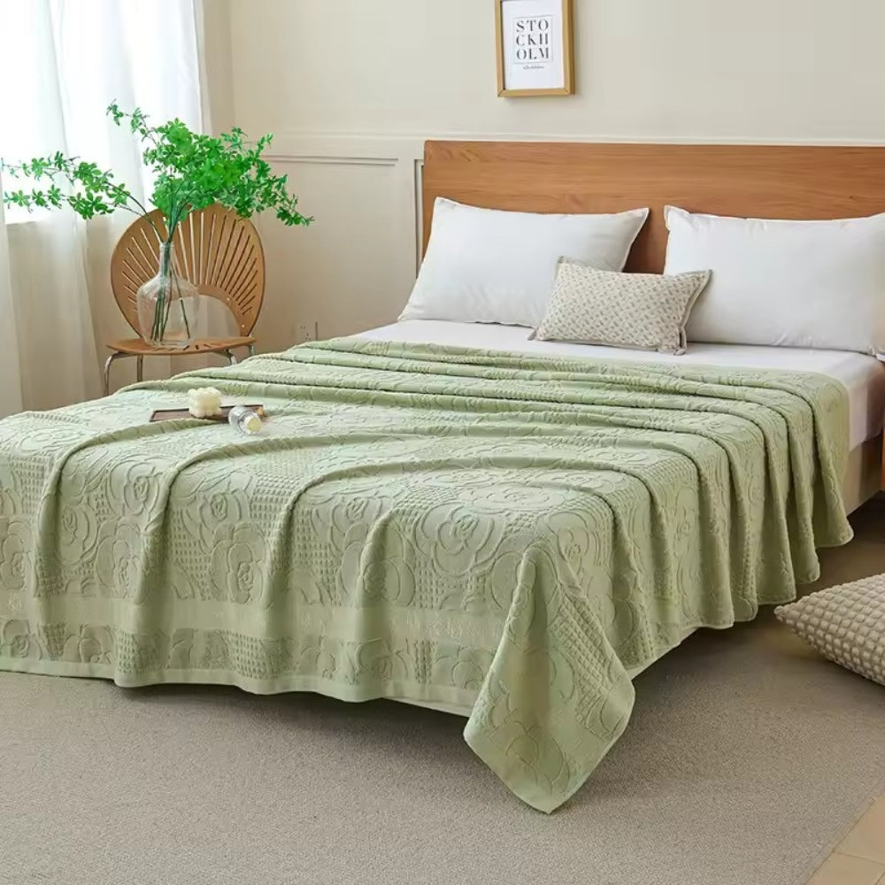 Flora Terry Cotton Weave Blanket Sage Bloom