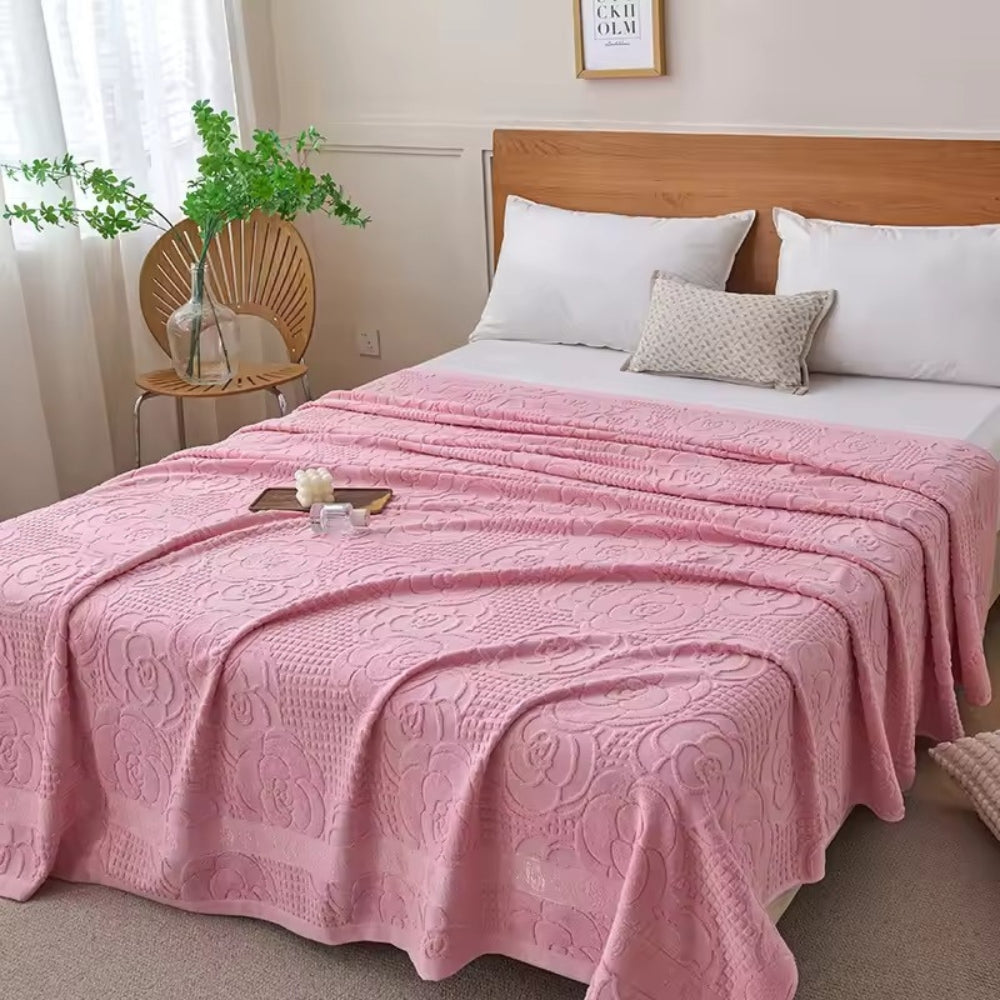 Flora Terry Cotton Weave Blanket Rose Bloom