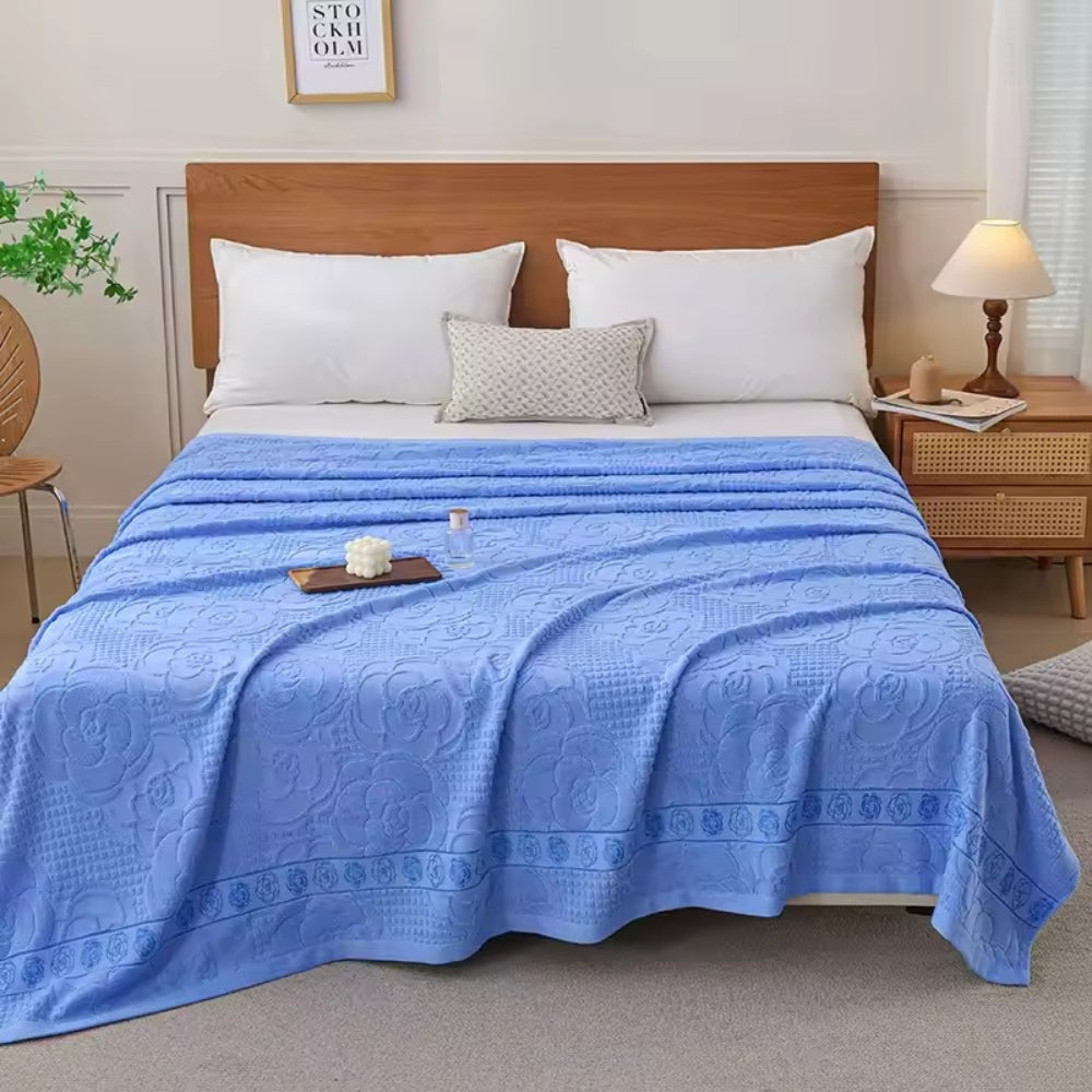Flora Terry Cotton Weave Blanket Sky Bloom