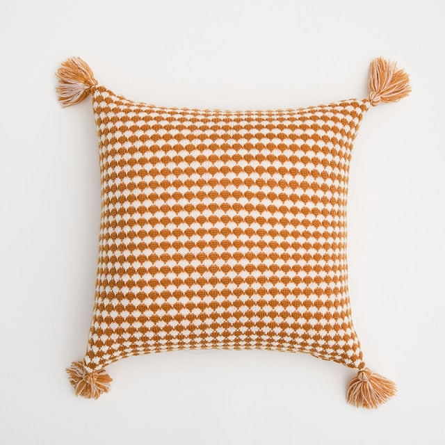 Herringbone Knit Pillow Covers with Tassel Detail Orange