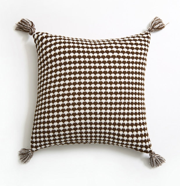 Herringbone Knit Pillow Covers with Tassel Detail Coffee