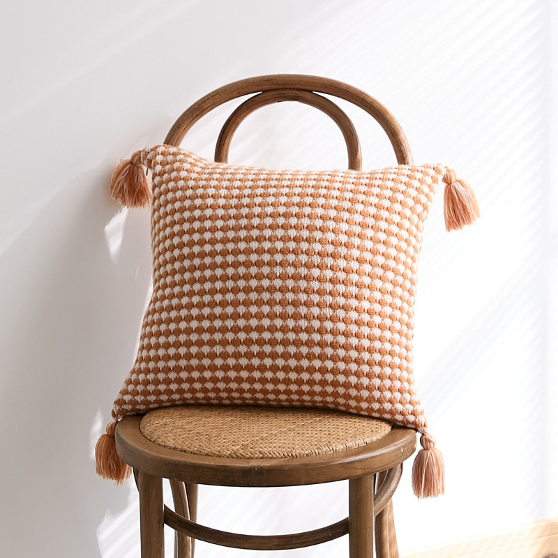 Herringbone Knit Pillow Covers with Tassel Detail