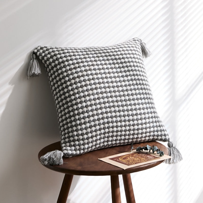 Herringbone Knit Pillow Covers with Tassel Detail
