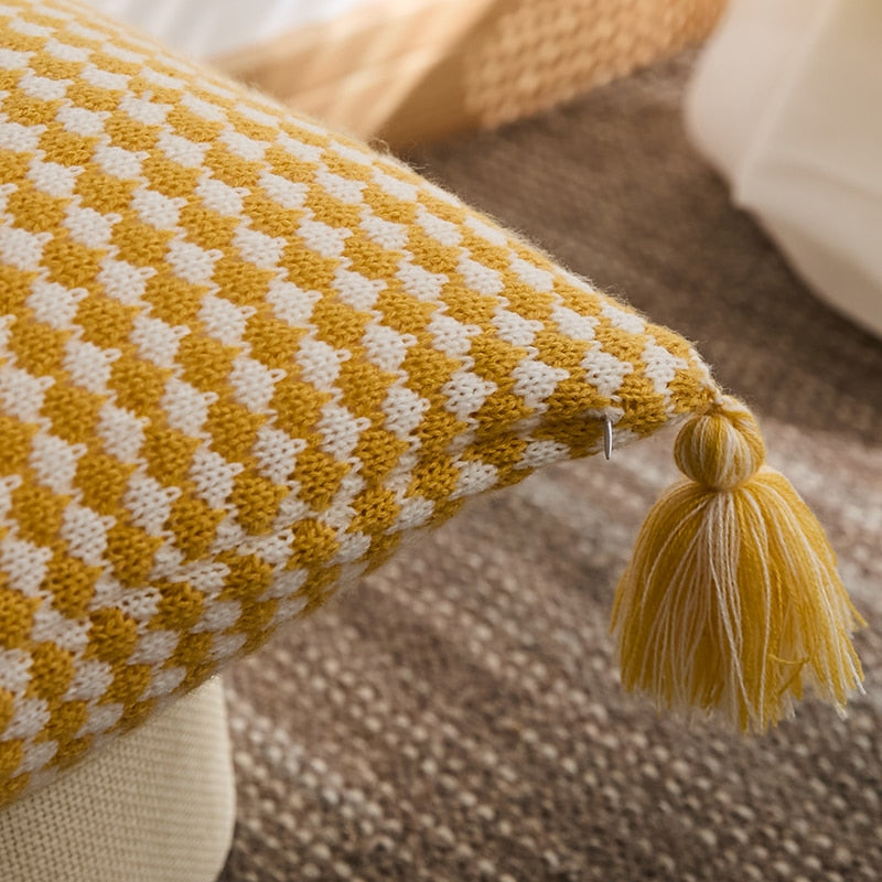 Herringbone Knit Pillow Covers with Tassel Detail