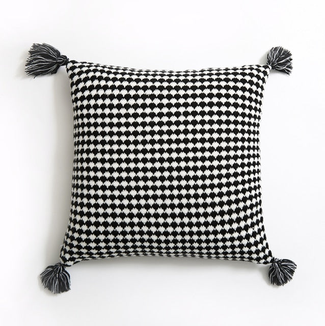 Herringbone Knit Pillow Covers with Tassel Detail