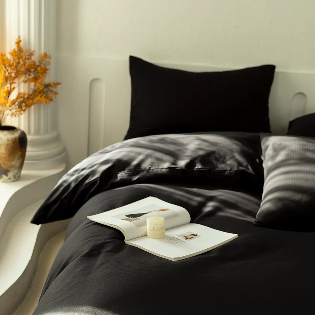 Herringbone Twill Duvet Cover Black