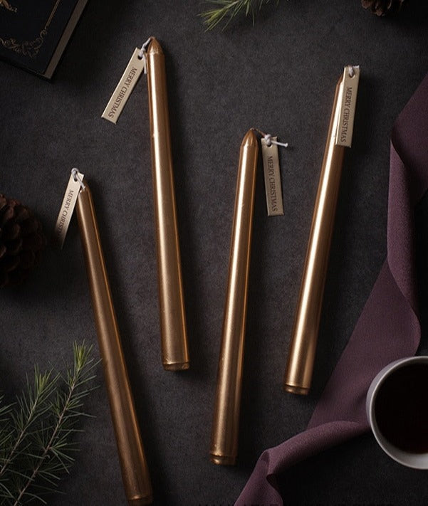Holiday Wish Metallic Long Soy Wax Candles Gold