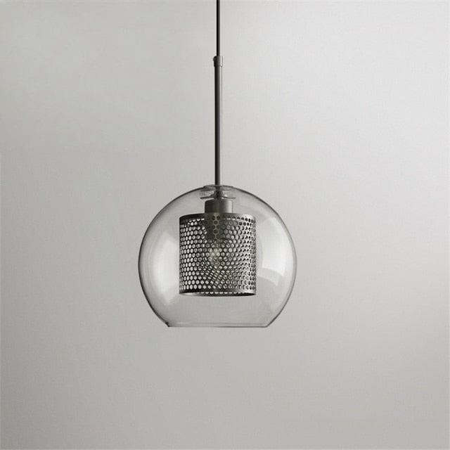 Honeycomb Glass & Metal Pendant Light Silver Round Medium