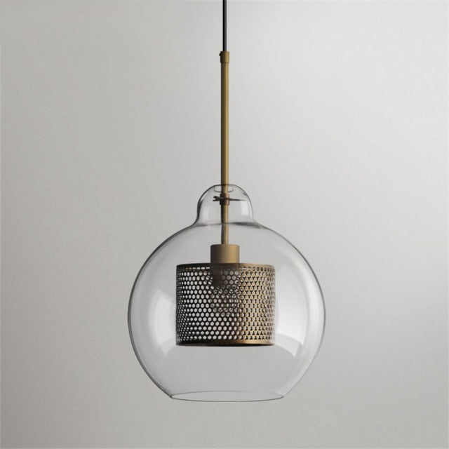 Honeycomb Glass & Metal Pendant Light Brass Bubble Large