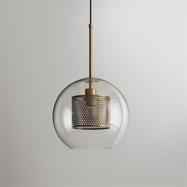 Honeycomb Glass & Metal Pendant Light Brass Round Large