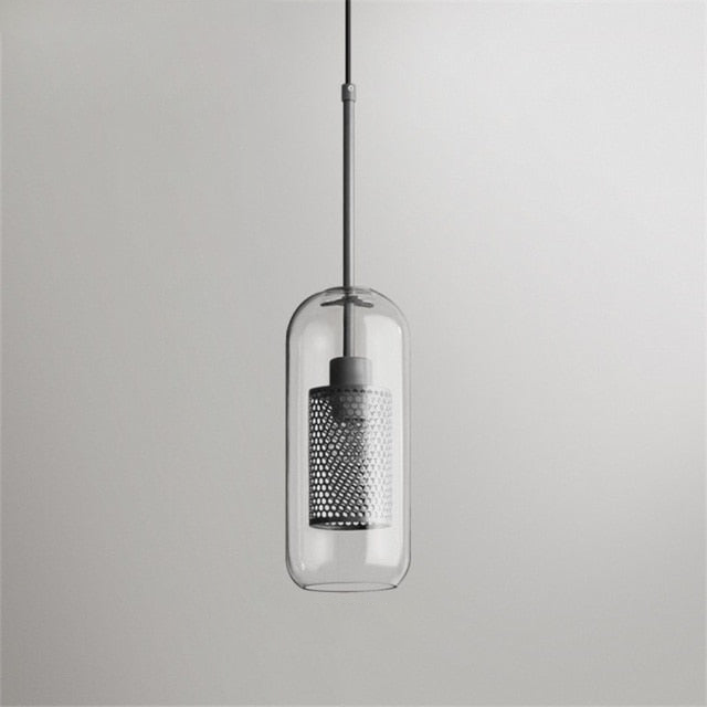 Honeycomb Glass & Metal Pendant Light Silver Cylinder Medium