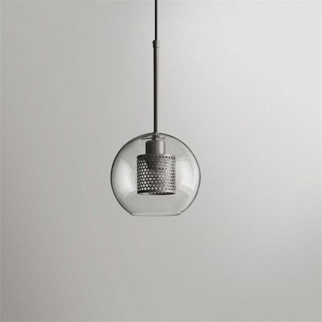Honeycomb Glass & Metal Pendant Light Silver Round Small