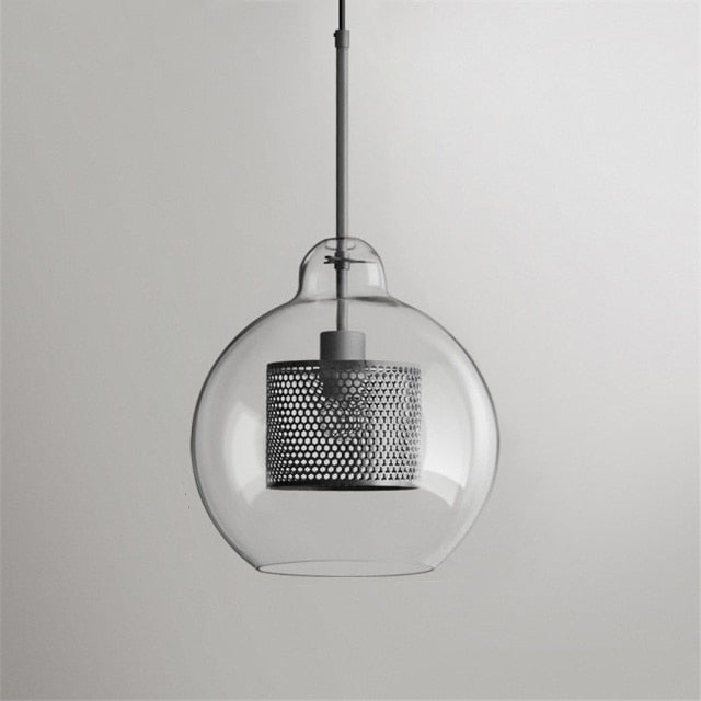 Honeycomb Glass & Metal Pendant Light Silver Bubble Large