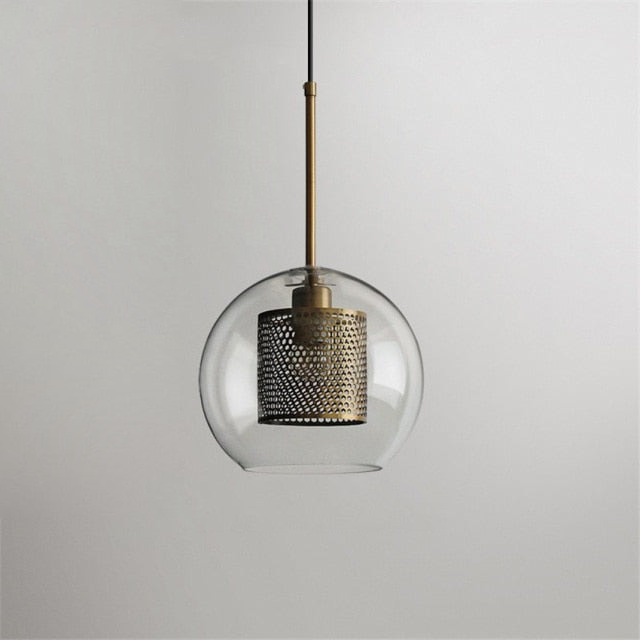 Honeycomb Glass & Metal Pendant Light Brass Round Medium