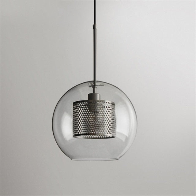 Honeycomb Glass & Metal Pendant Light Silver Round Large