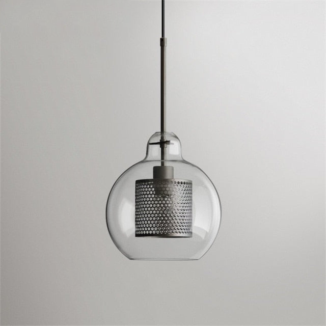 Honeycomb Glass & Metal Pendant Light Silver Bubble Medium