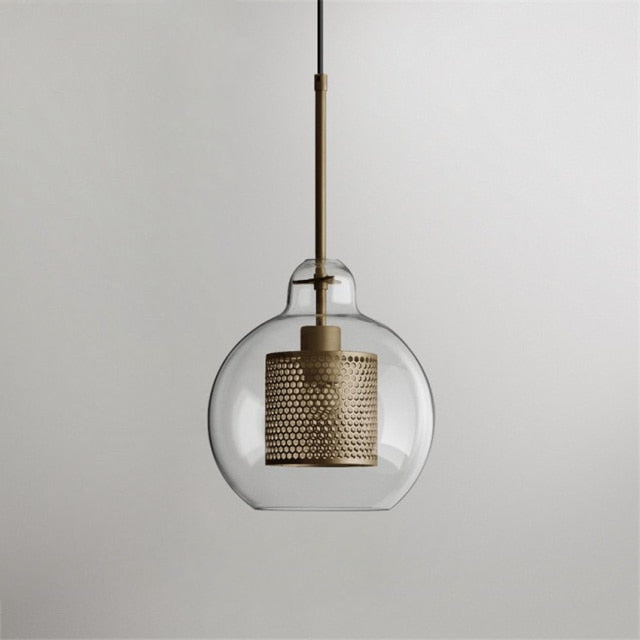 Honeycomb Glass & Metal Pendant Light Brass Bubble Medium