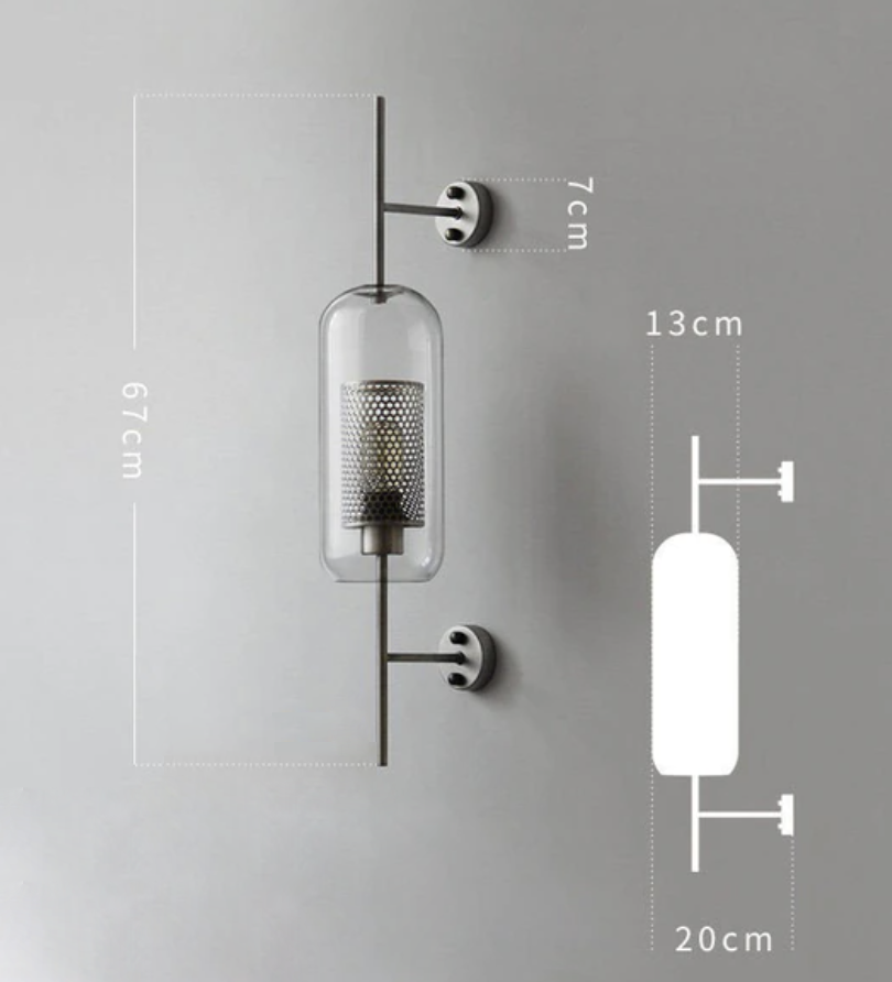 Honeycomb Glass & Metal Sconce Light Long Small Silver
