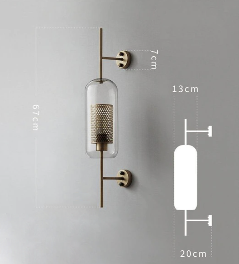 Honeycomb Glass & Metal Sconce Light Long Small Brass