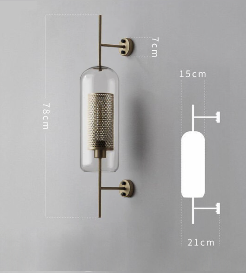 Honeycomb Glass & Metal Sconce Light Long Big Brass