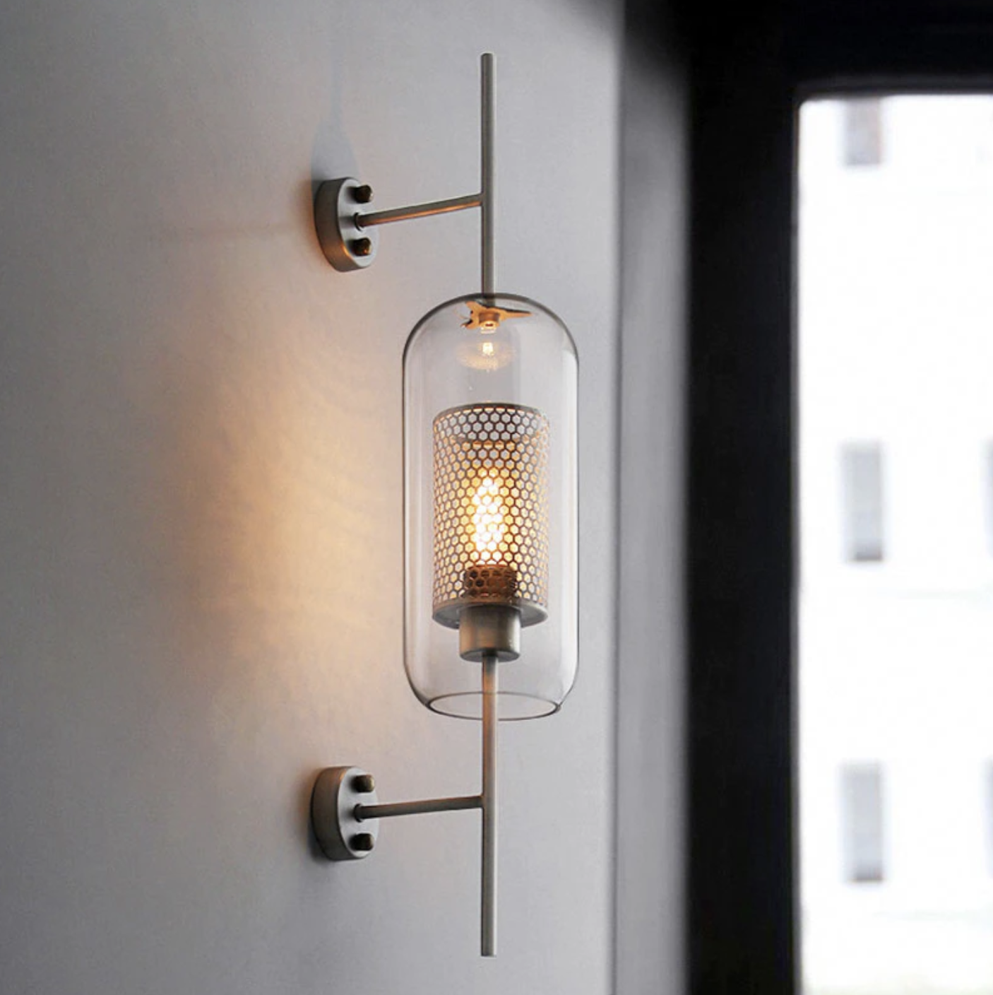 Honeycomb Glass & Metal Sconce Light - Final Sale Long Big Brass