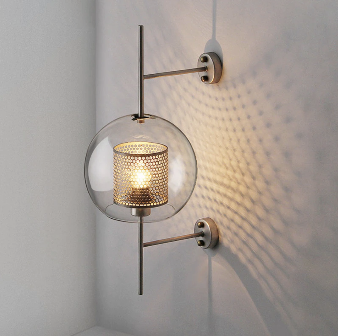 Honeycomb Glass & Metal Sconce Light - Final Sale Round Small Brass