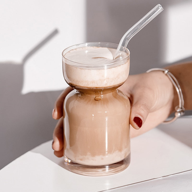 Hourglass Glass Cup with Straw Cup & Straw