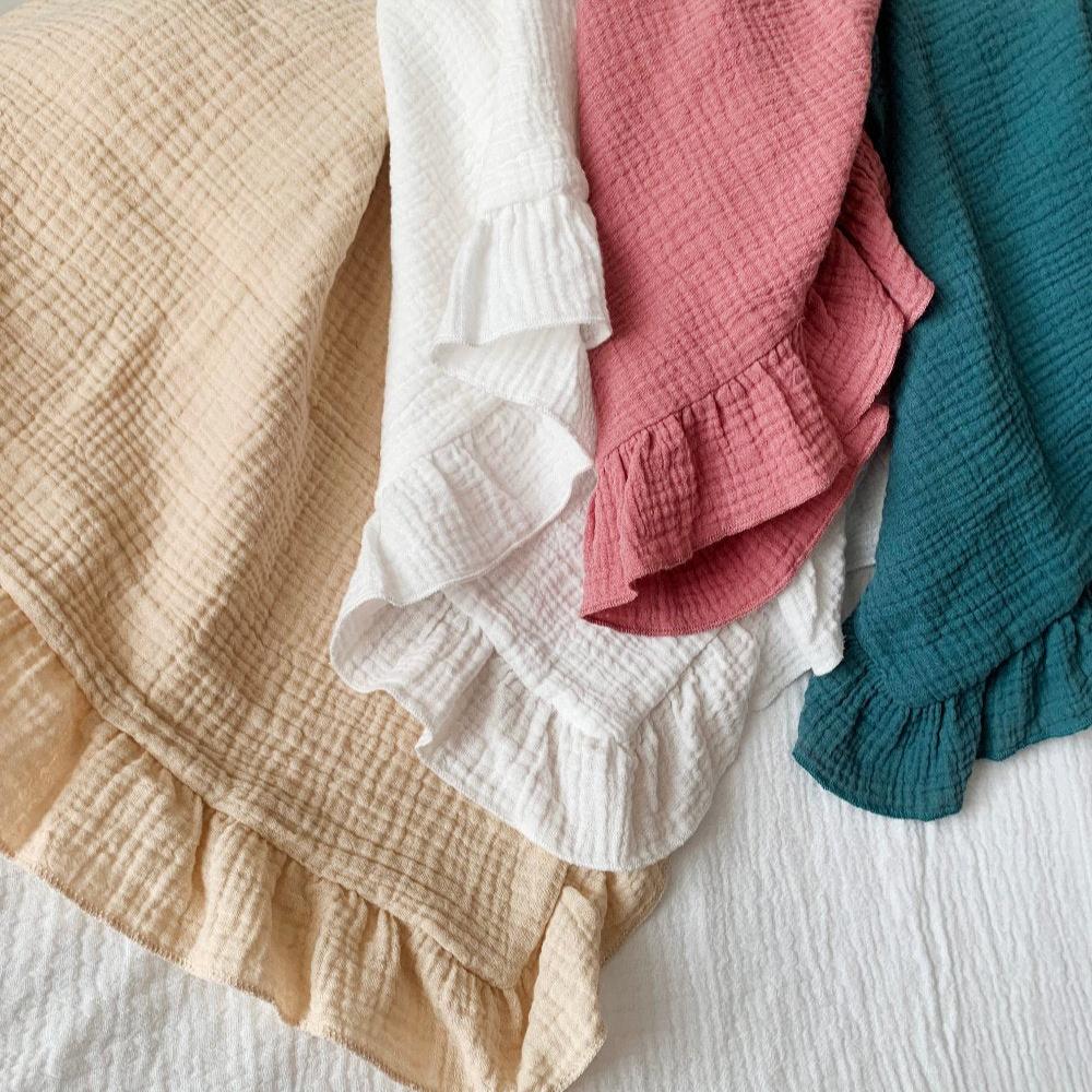 Muslin Swaddle Blanket with Ruffle 35"x35"