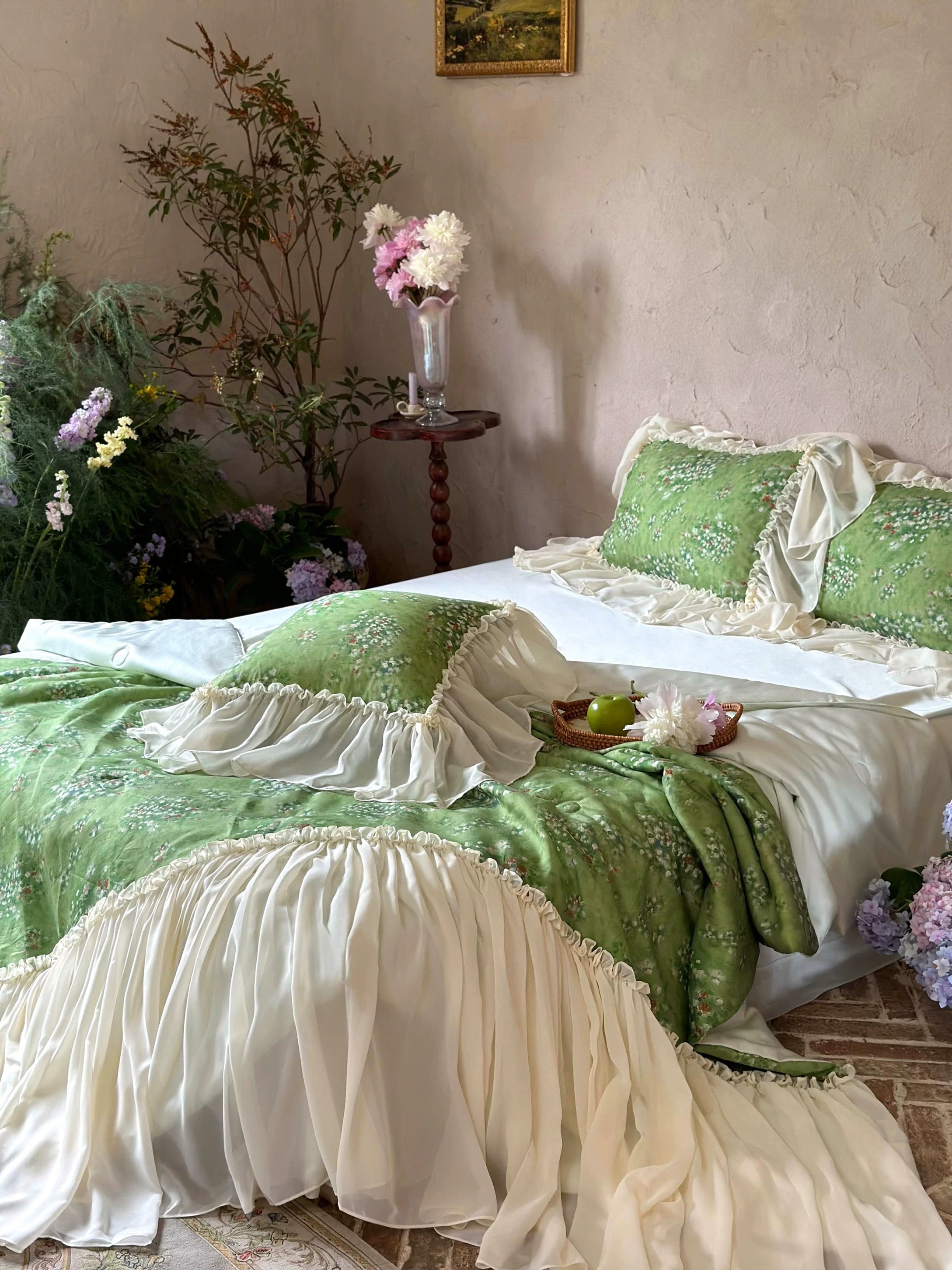 Green Floral Cottagecore Bedding Set