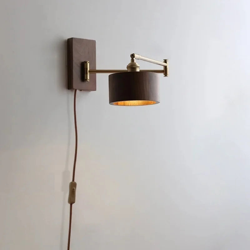 Ashwood Pivot Wall Sconce Plug In Dark Brown Drum