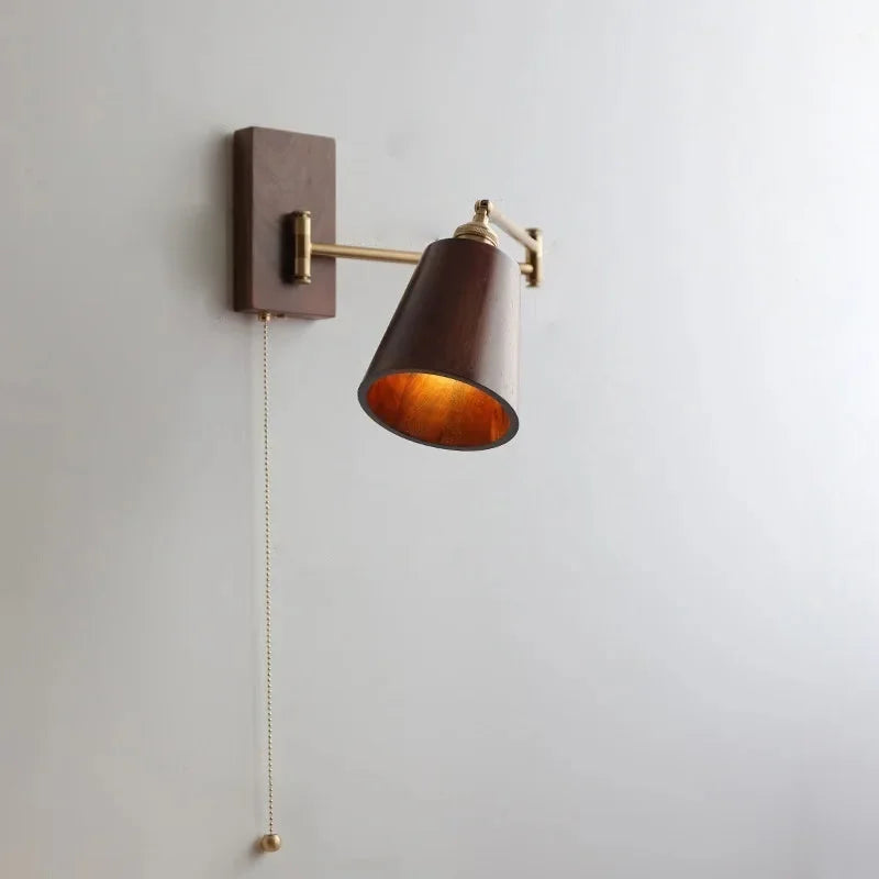 Ashwood Pivot Wall Sconce Pull-Chain Switch Dark Brown Cone