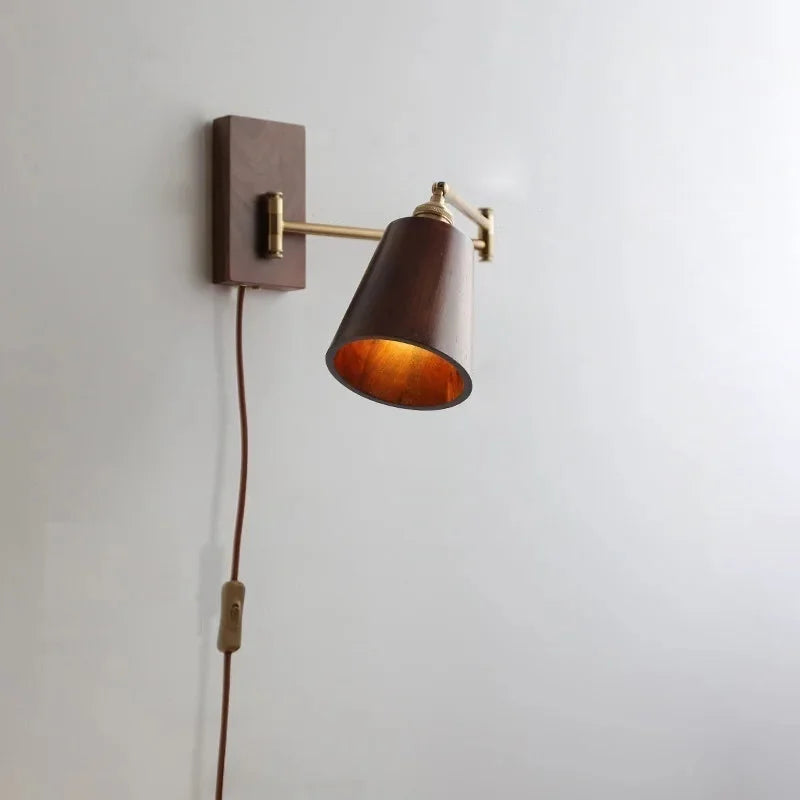 Ashwood Pivot Wall Sconce Plug In Dark Brown Cone