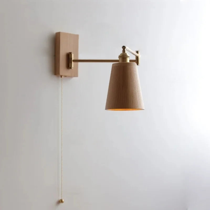 Ashwood Pivot Wall Sconce Pull-Chain Switch Light Brown Cone