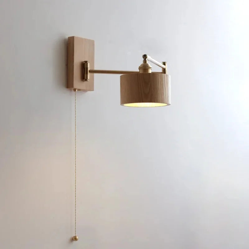 Ashwood Pivot Wall Sconce Pull-Chain Switch Light Brown Drum