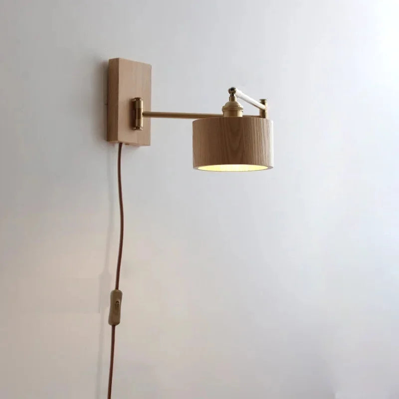 Ashwood Pivot Wall Sconce Plug In Light Brown Drum