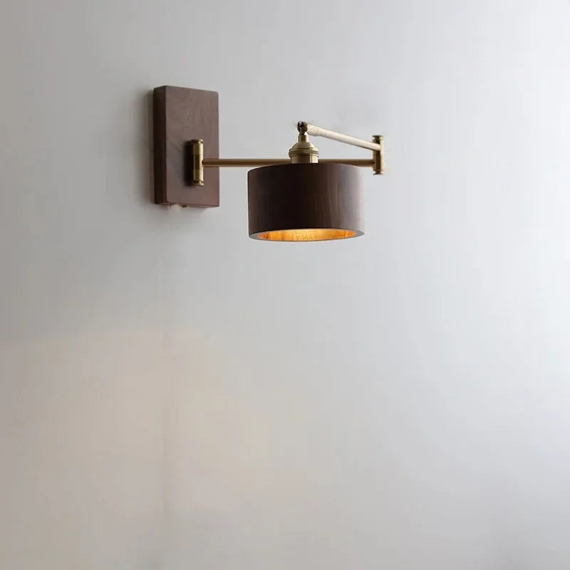 Ashwood Pivot Wall Sconce Hardwired Dark Brown Drum