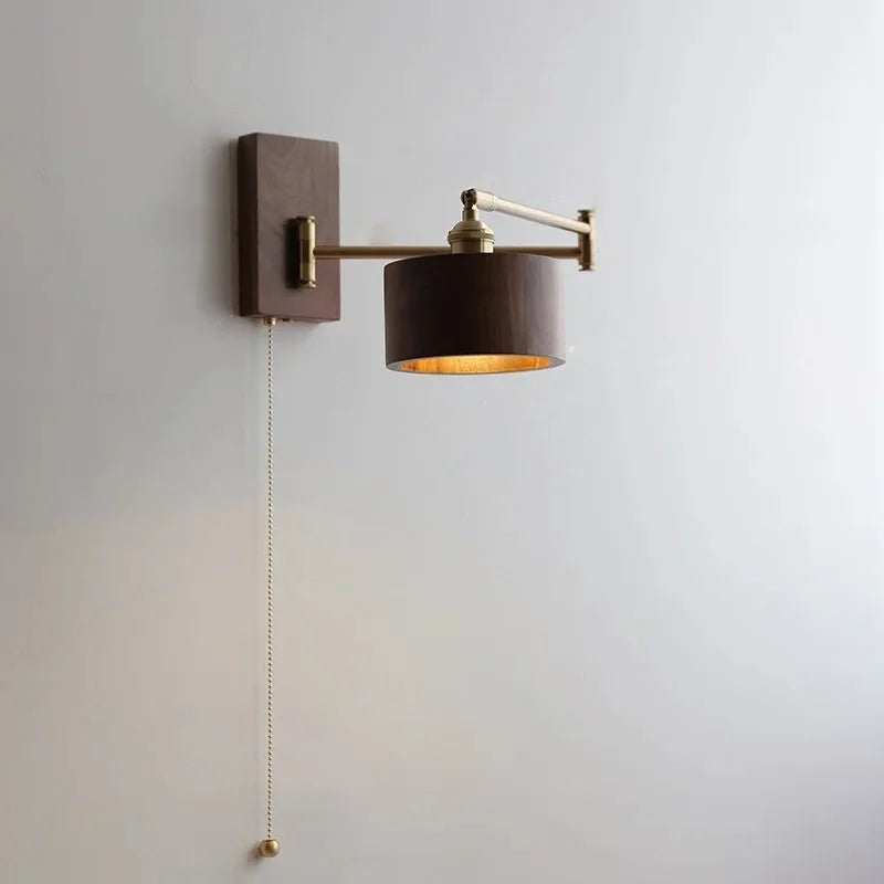 Ashwood Pivot Wall Sconce Pull-Chain Switch Dark Brown Drum