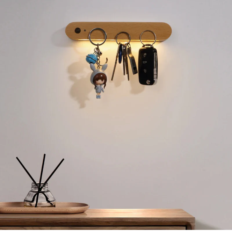 IllumiKey Magnetic Wooden Key Holder and Sensor Nightlight