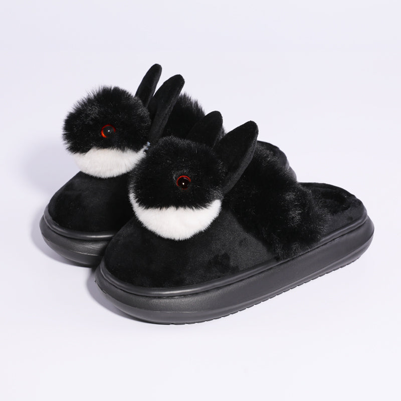 Bunny Face Plush Slippers Black