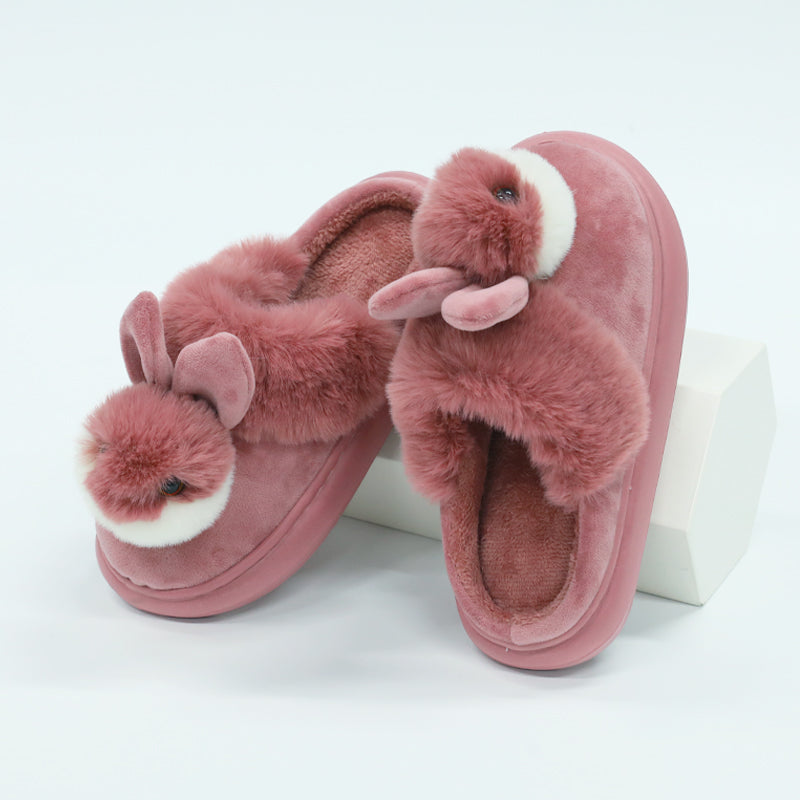 Bunny Face Plush Slippers Red