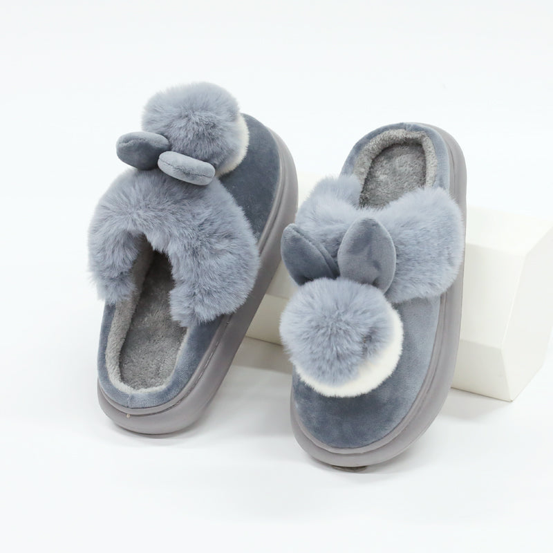 Bunny Face Plush Slippers Gray
