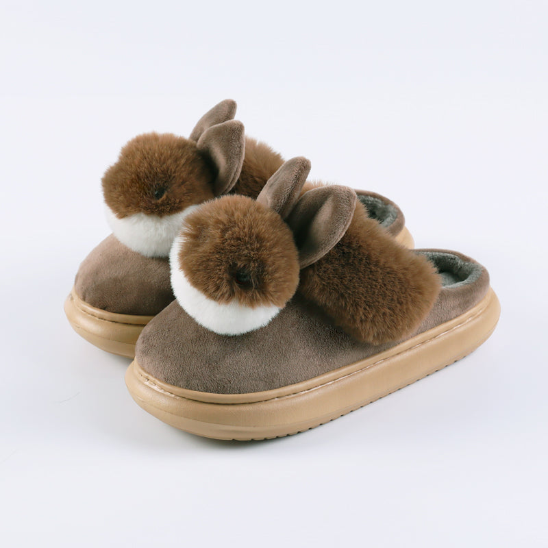 Bunny Face Plush Slippers Brown