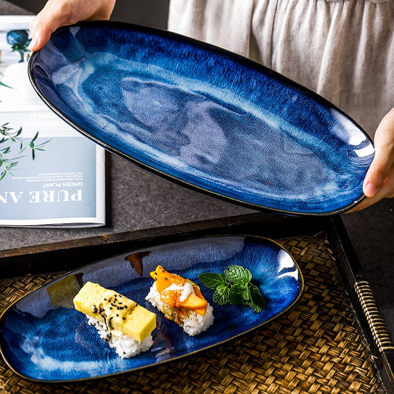Indigo Blue Oval Serving Plates
