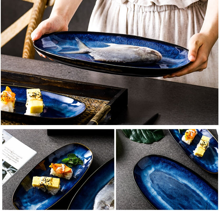 Indigo Blue Oval Serving Plates