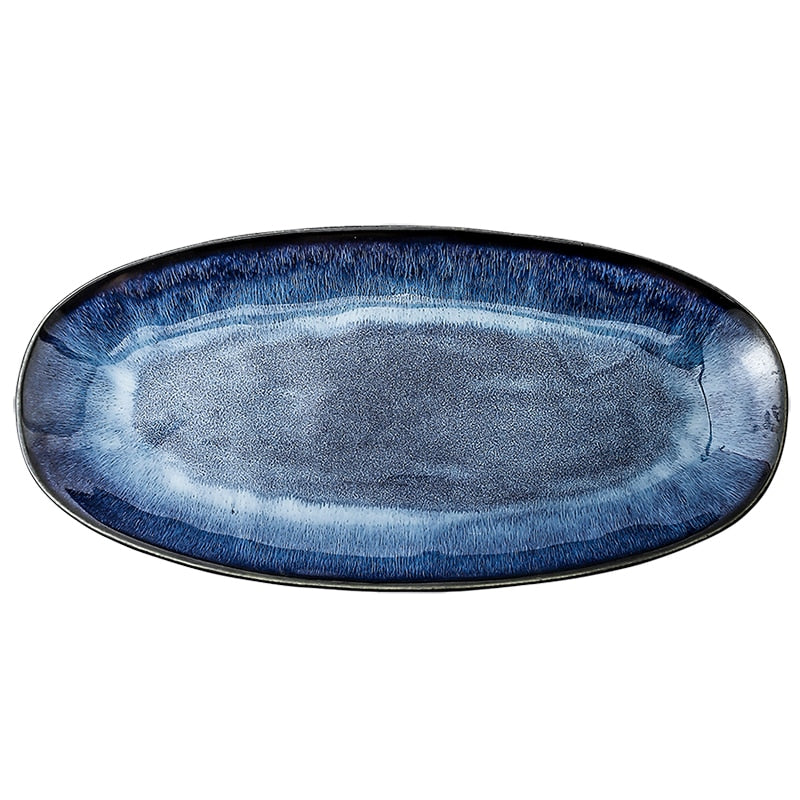Indigo Blue Oval Serving Plates Large