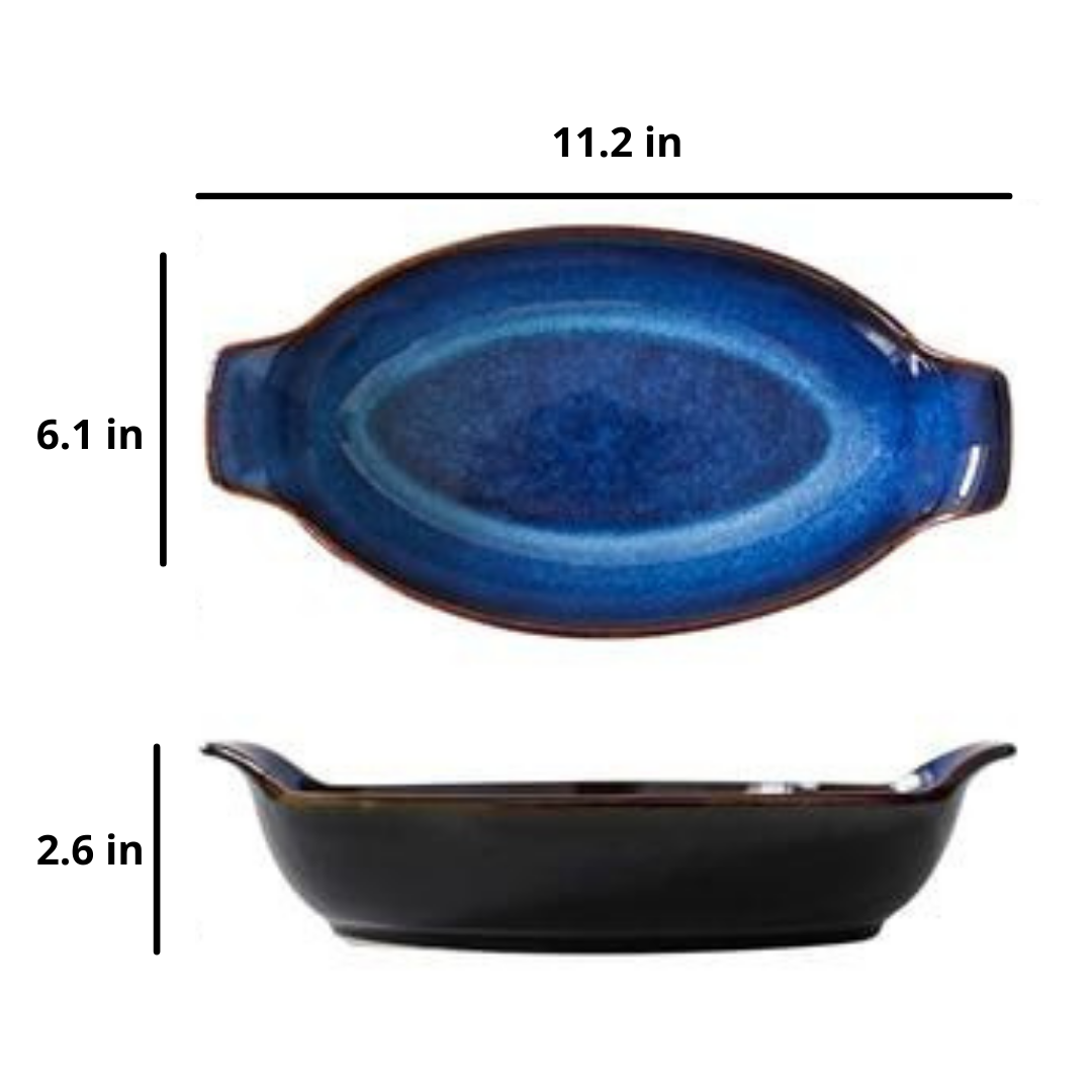 Indigo Oval Serving Plates with Handles Large