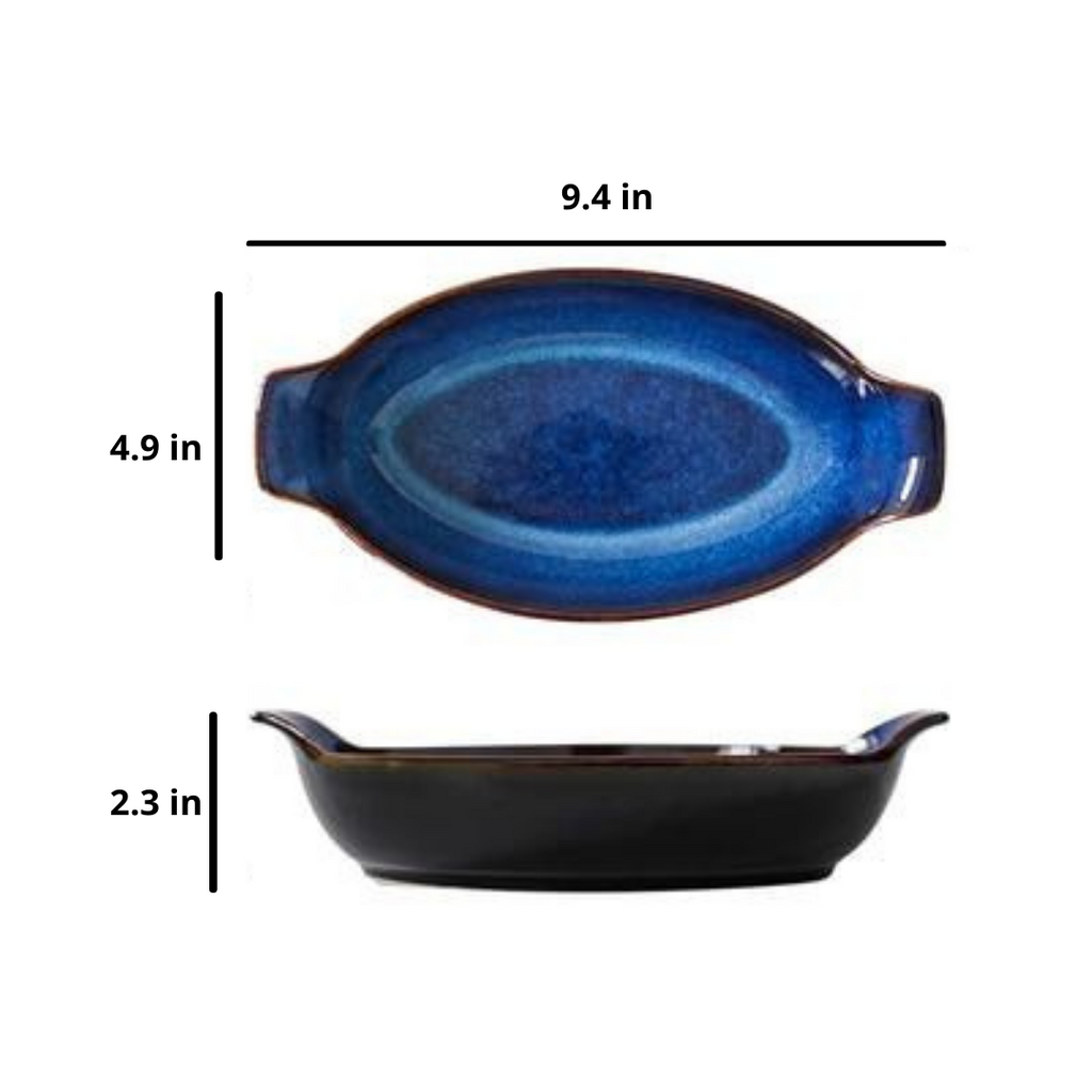 Indigo Oval Serving Plates with Handles