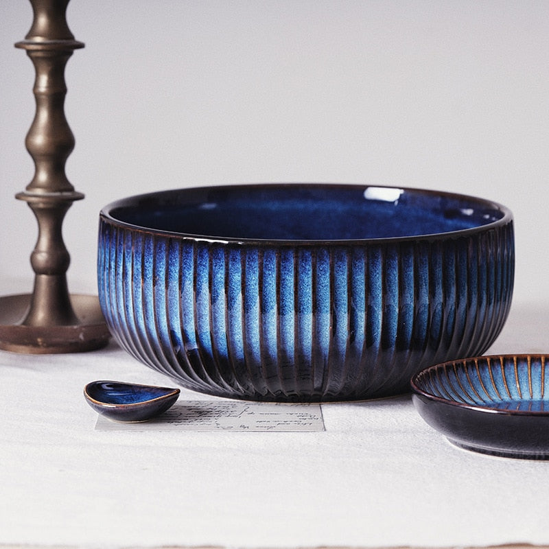 Indigo Stripe Ceramic Porcelain Bowls