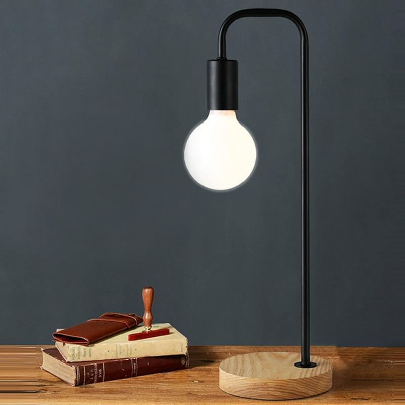 Industrial Single Bulb Desk Lamp Black & Wood