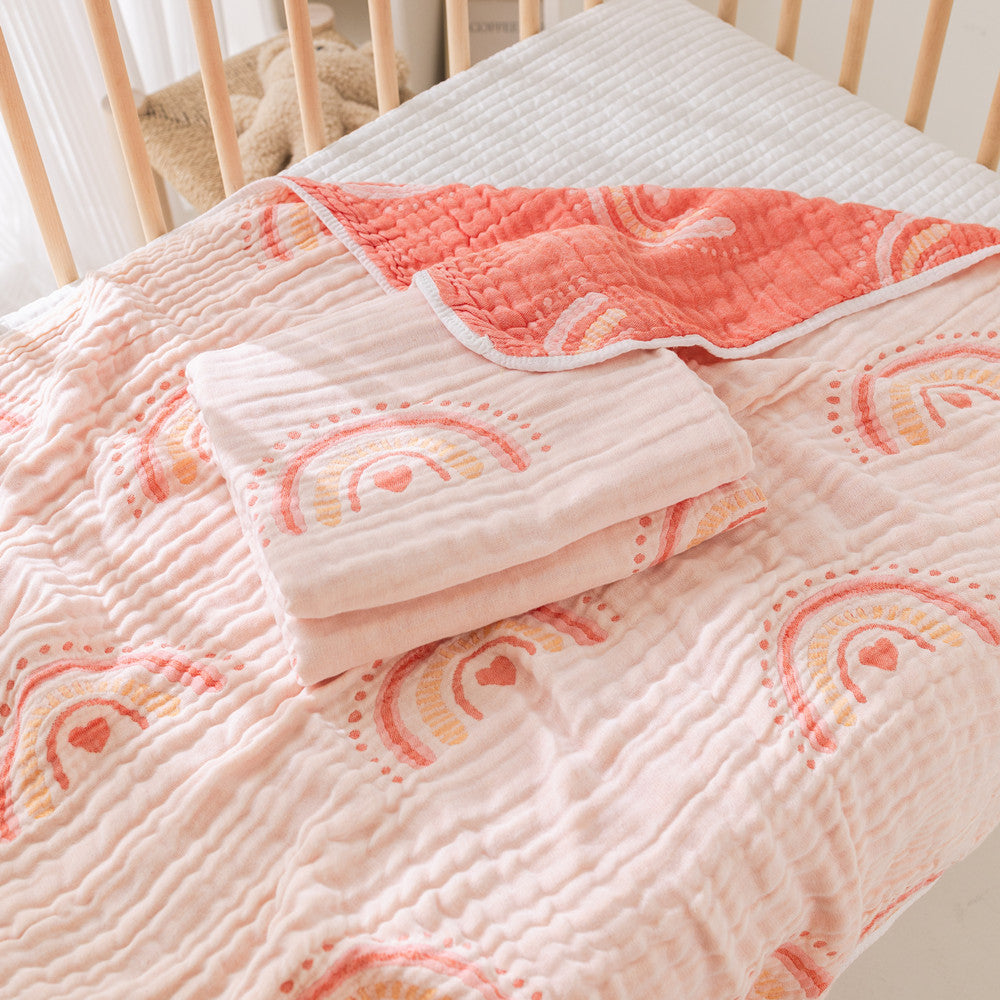6-Layer Bamboo Muslin Baby Blanket - 40"×42 " Rainbow